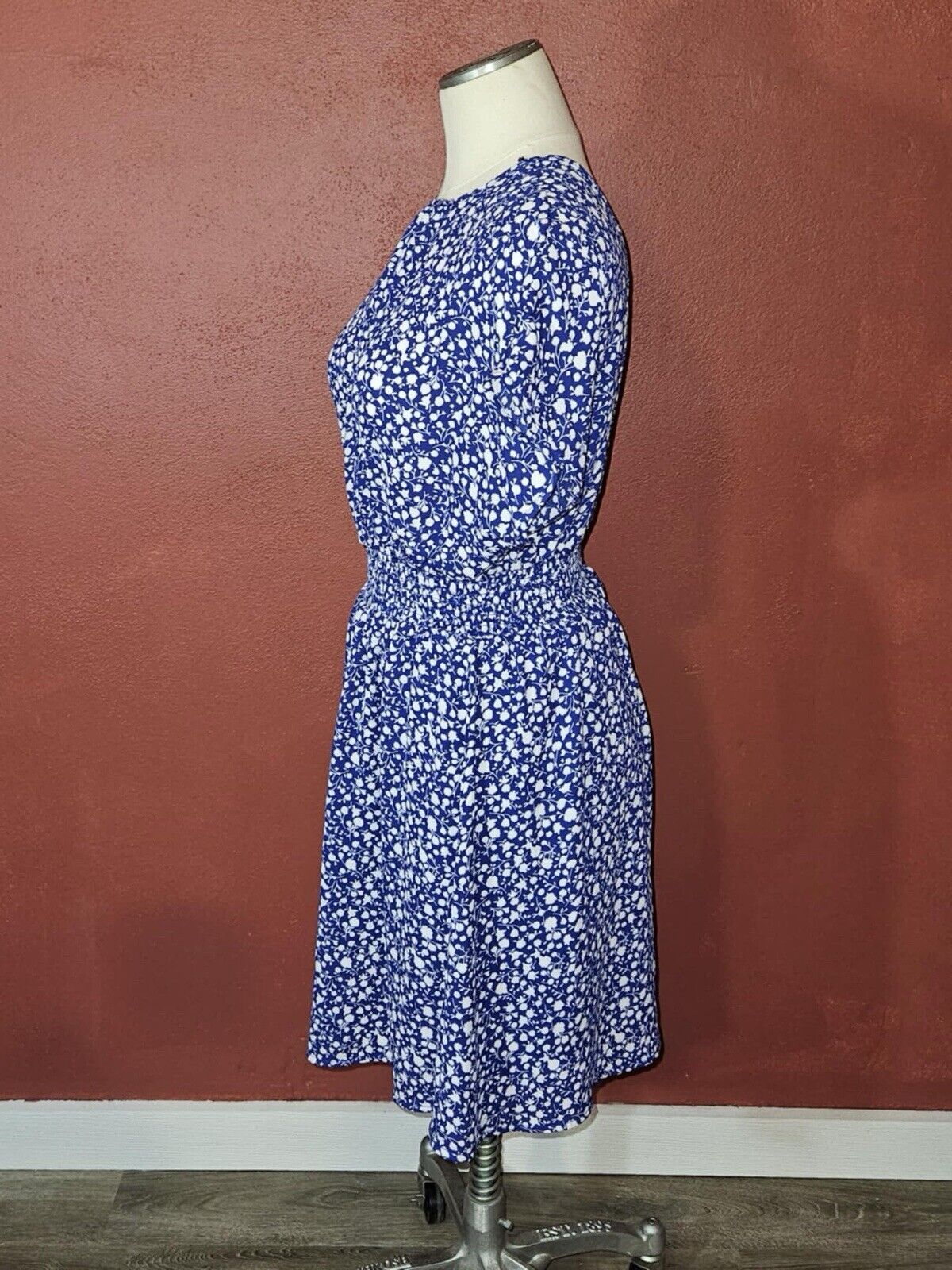 Sienna Sky Medium Womens Dress Blue Floral Short Sleeve Lined Mini