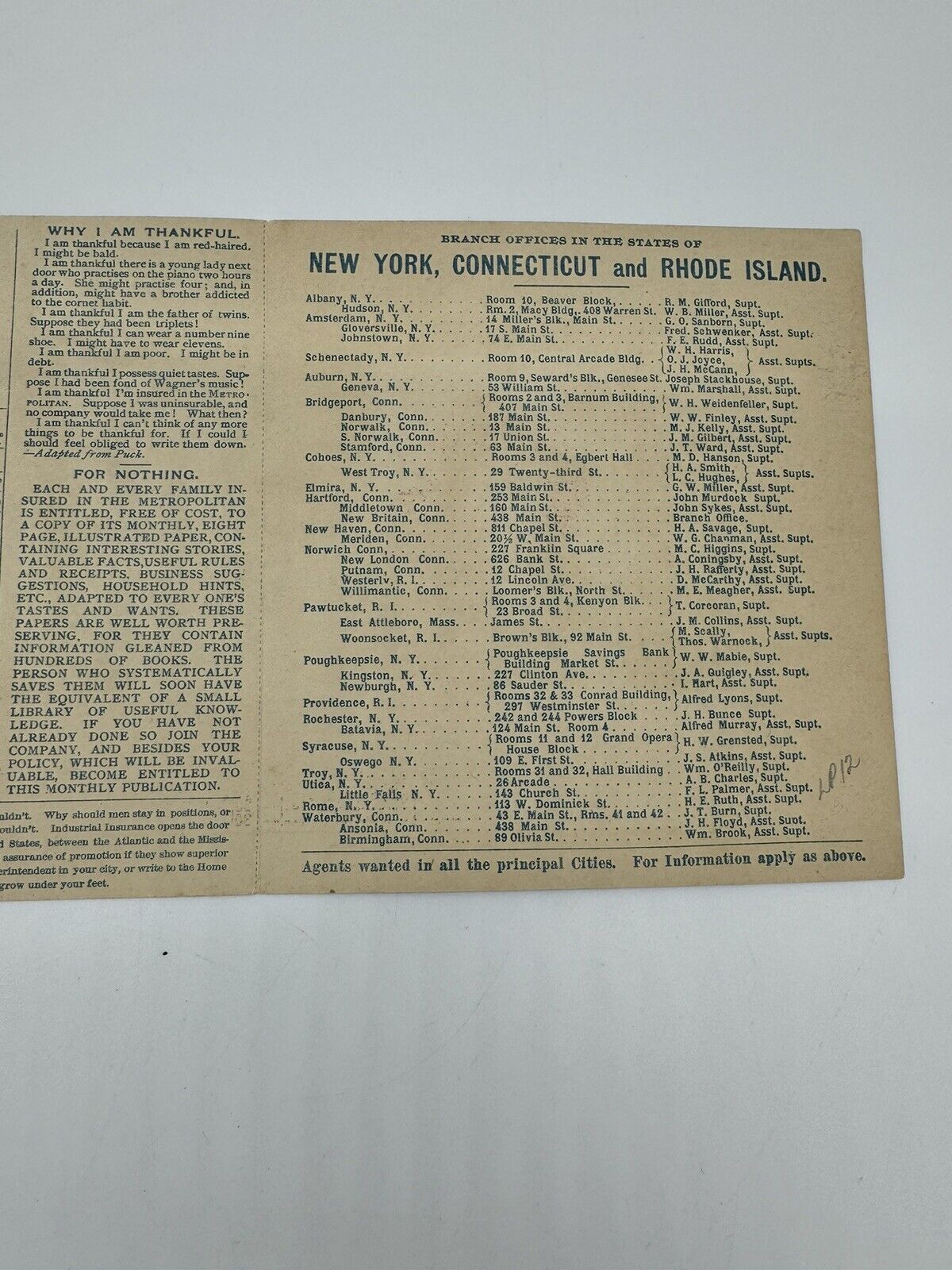 Antique VTG 1893 Calendar - THE METROPOLITAN LIFE INSURANCE CO  **MINT**