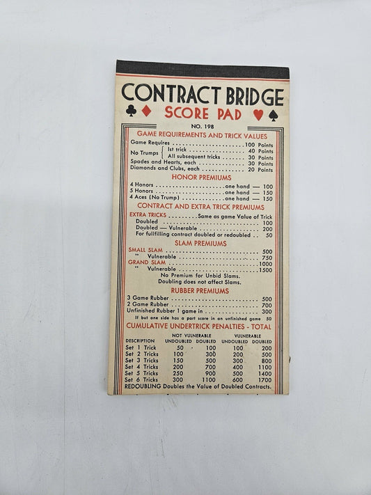 Vintage Contact Bridge Score Pad 1950's