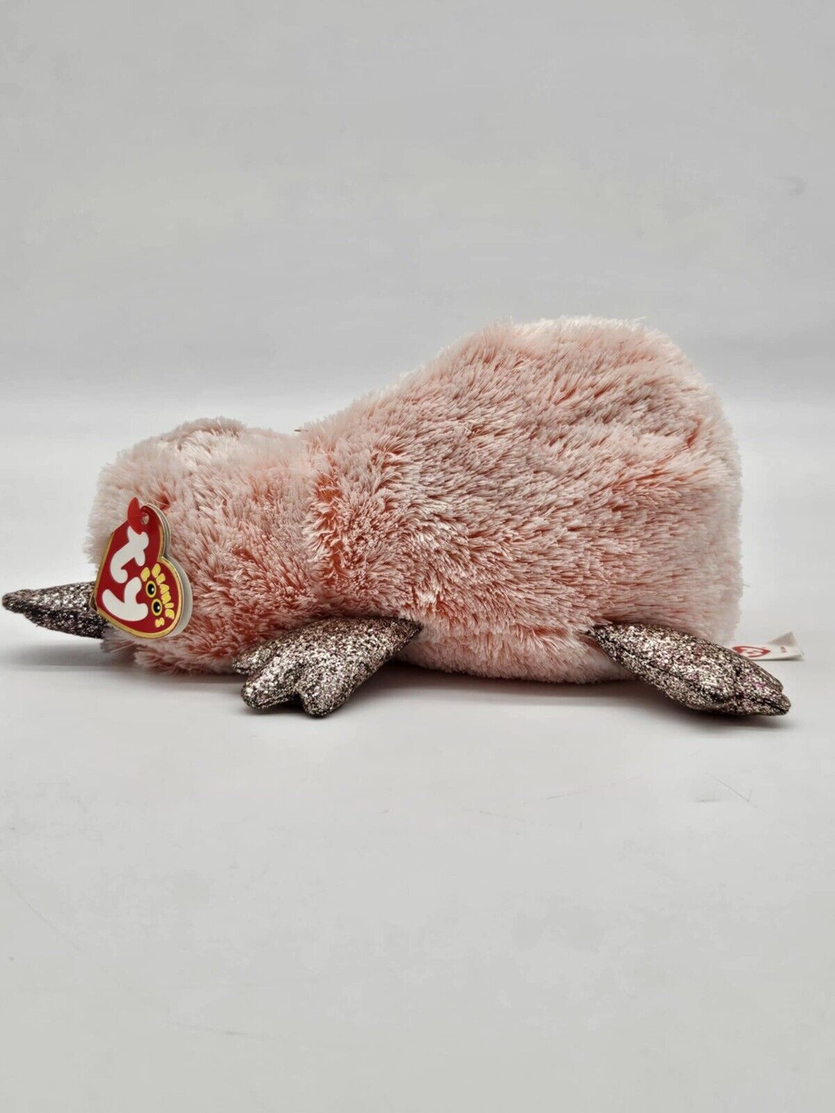 TY Silk Beanie Boos - 6" WILMA the Pink Platypus Glitter Eyes Plush Toy