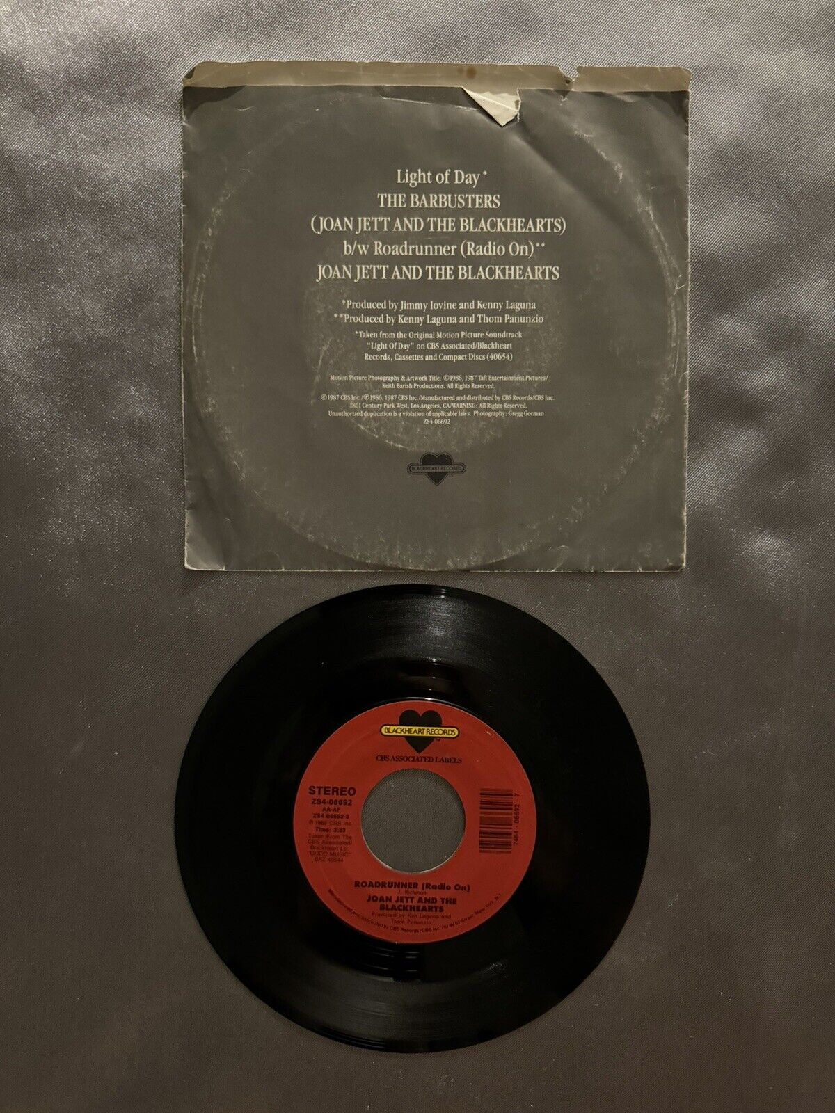 Joan Jett "Light Of Day" 45 Vg+ Tested Picture Sleeve