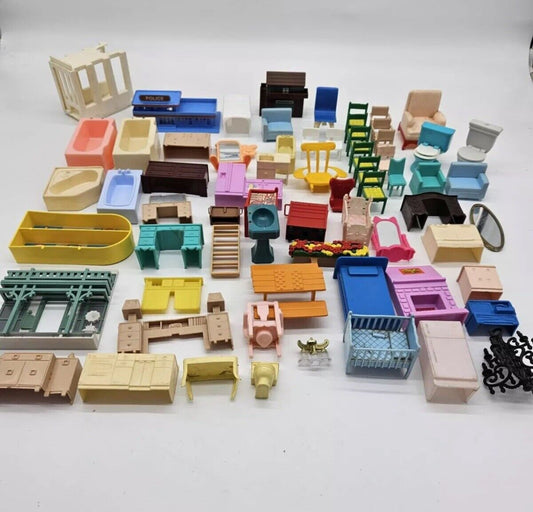 Vtge Lot Doll Dollhouse Furniture Plasco Fisher Price Renwall Arco & MORE!
