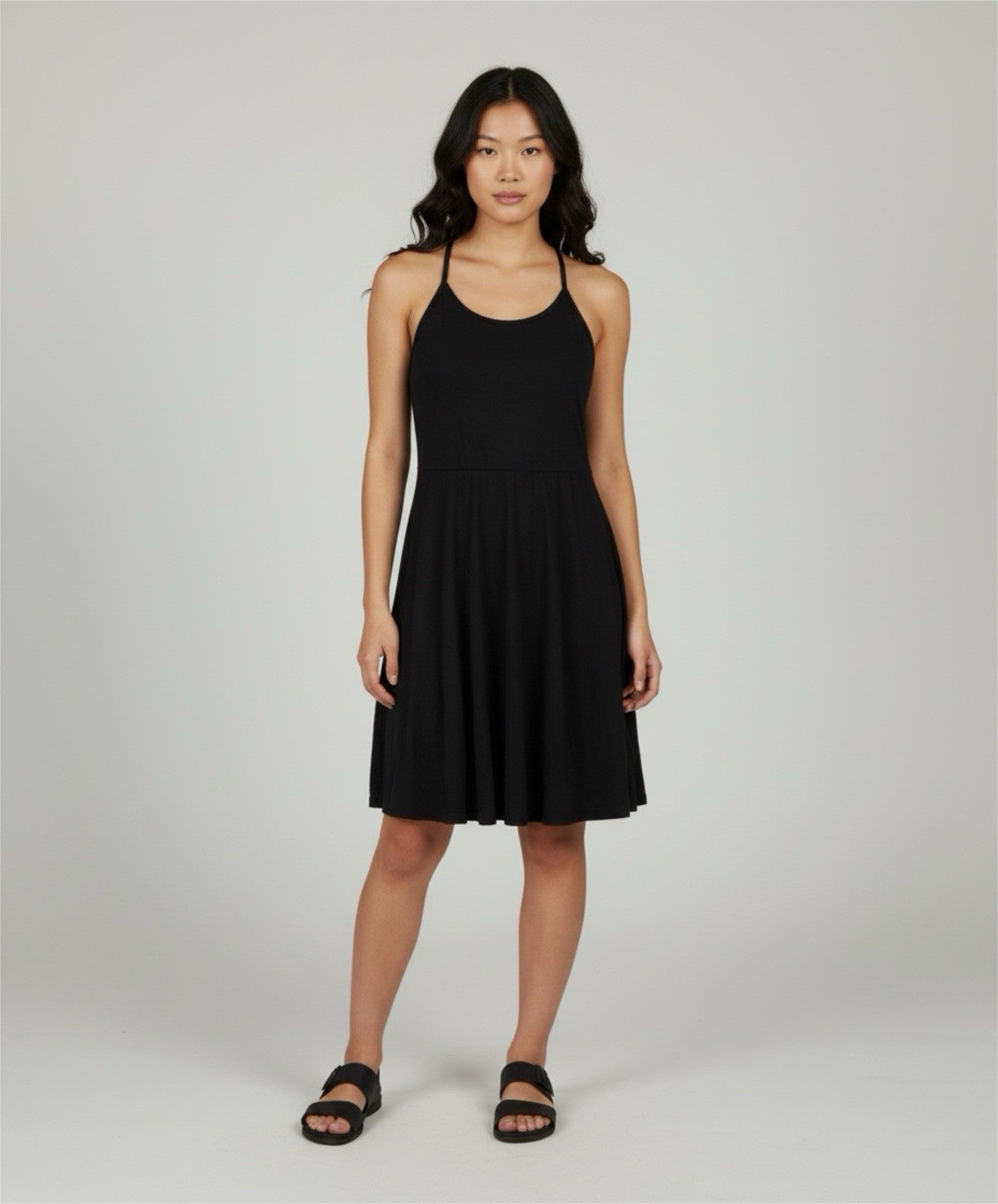 Black Strappy Fit & Flare Sundress Adjustable Spaghetti Straps Women’s