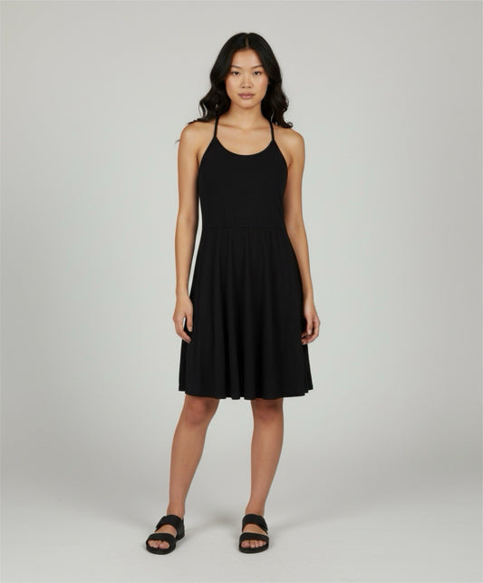Black Strappy Fit & Flare Sundress Adjustable Spaghetti Straps Women’s