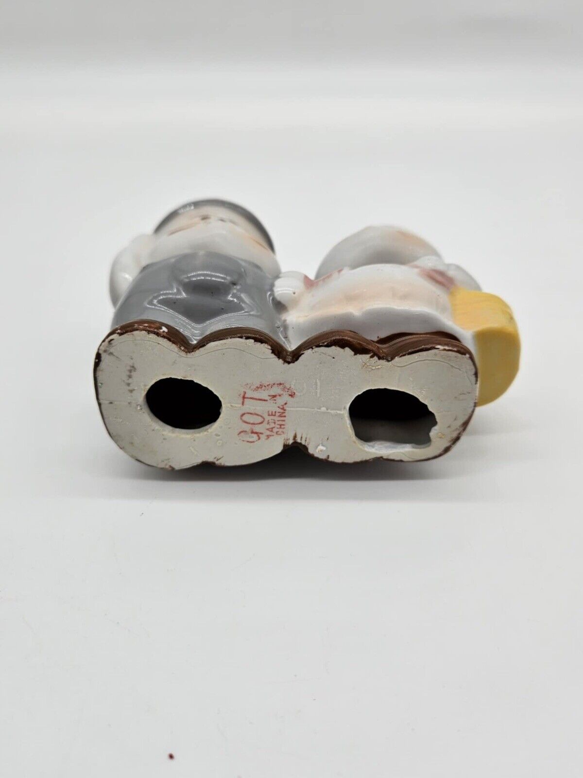 Vintage Figurine Bunny Rabbit Couple Pink Grey Hat Bow Basket Made in China GOT