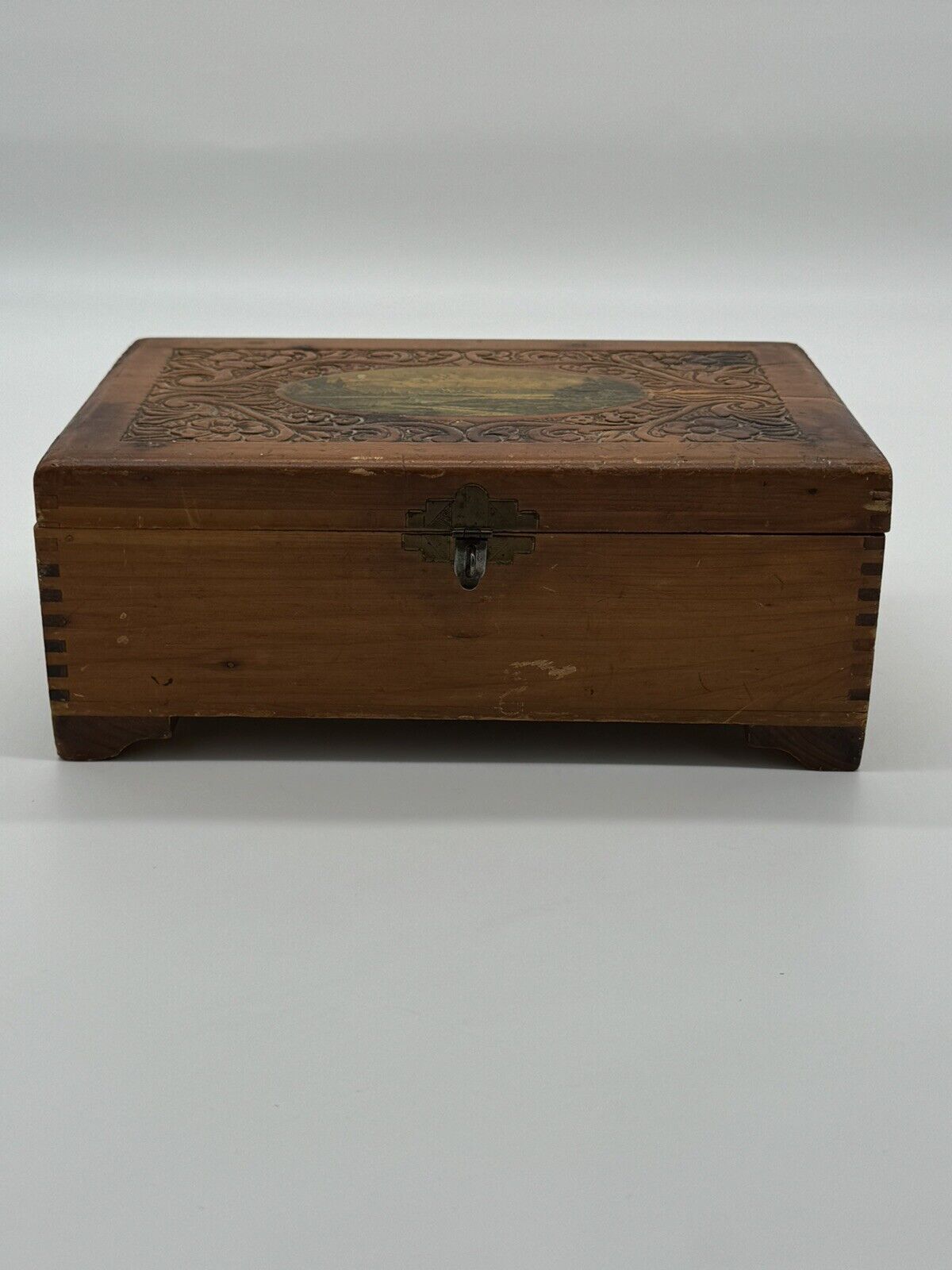 Jewelry Box Wood Box Vintage Storage Keepsake Trinket Dovetail Chest Box