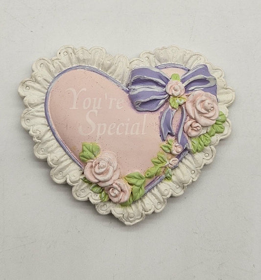 Vintage Resin Heart Trinket Plaque “You’re Special” Floral Bow Decor