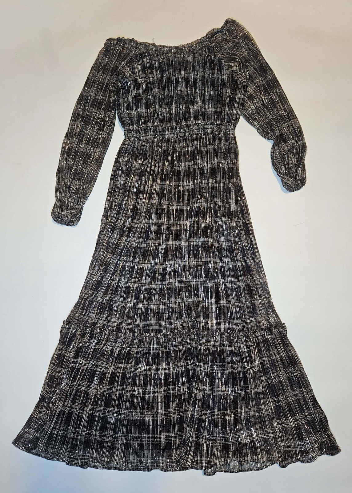 Knox Rose Women’s Plaid Off-Shoulder Maxi Dress Long Sleeve Black Size S