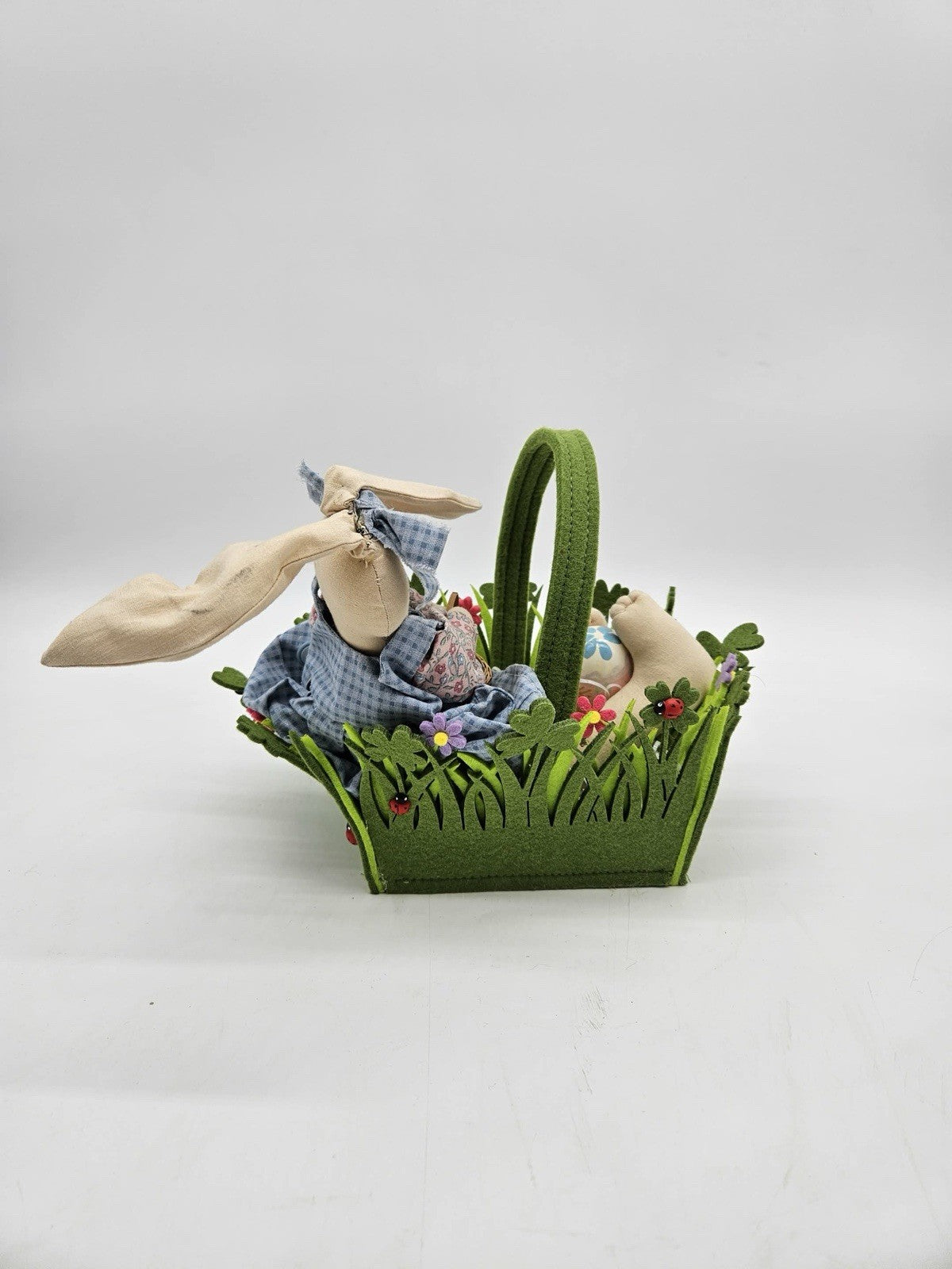 Easter Bunny Fabric Basket Décor with Eggs & Spring Details