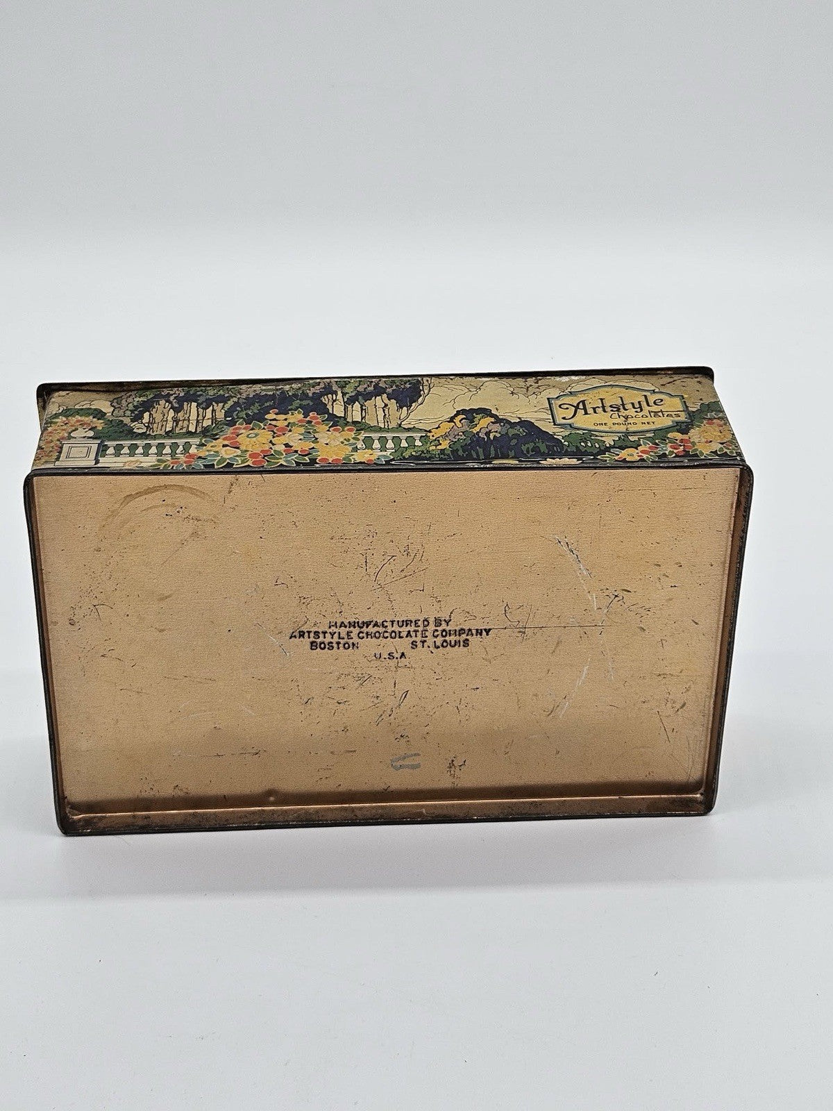 Antique Vtg Deco Nouveau Artstyle Chocolate Company Metal Tin Candy Box A11