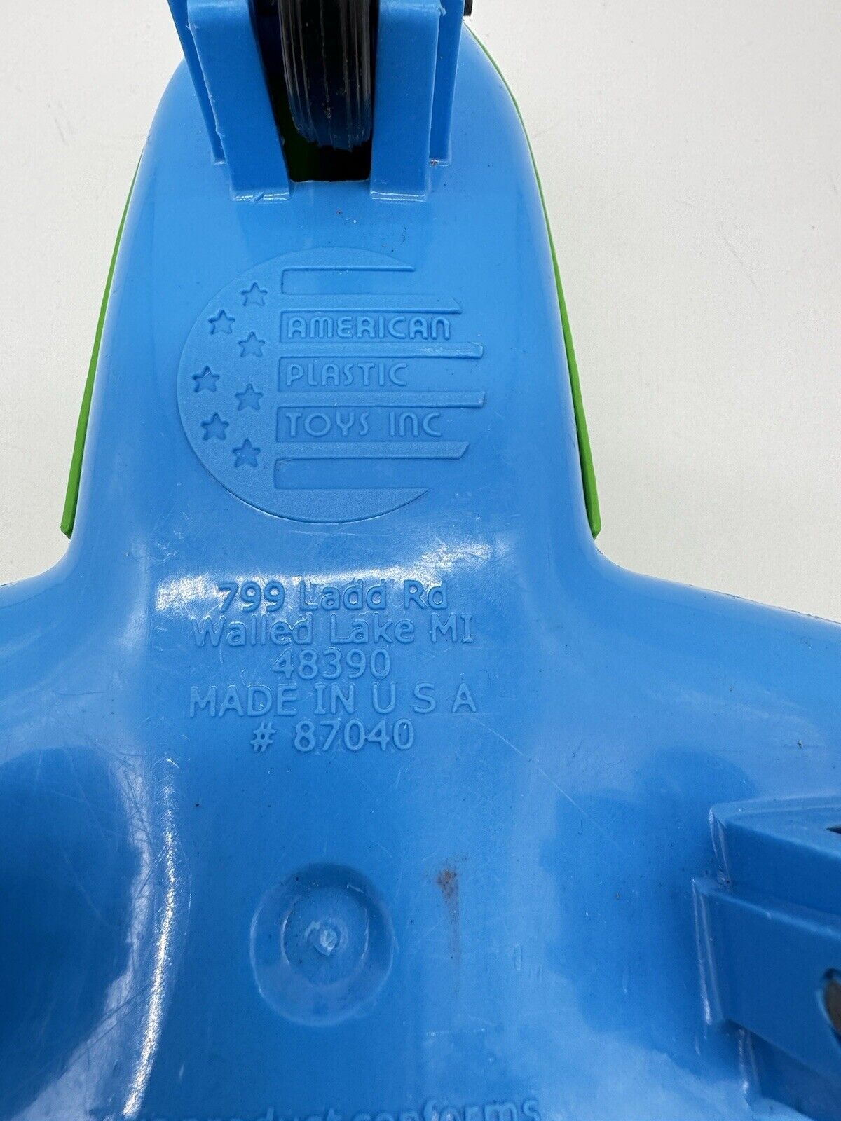 Vintage American Plastic Toys Airplane Blue Green Made in USA 11"x8"