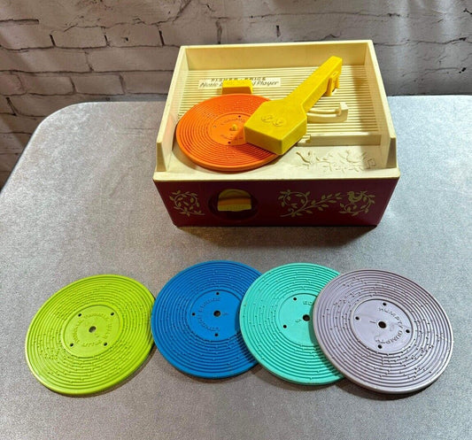 1971 Fisher Price Music Box Record Player 5 Discs Working Retro Vintage Kids Toy