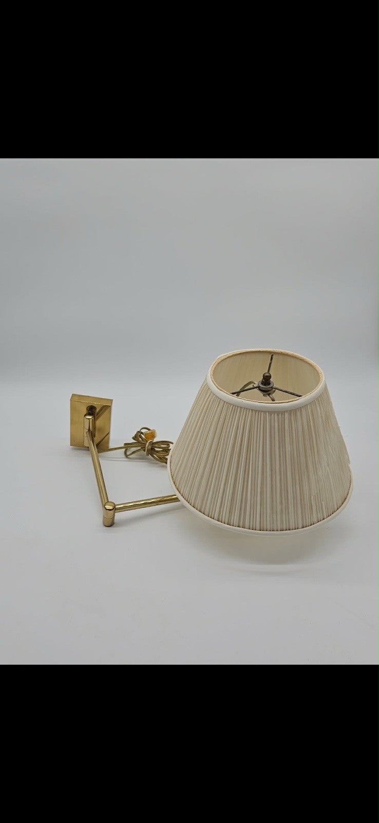 Set of 2 Vintage Brass Swing Arm Wall Sconces Plug-In w Pleated Shades