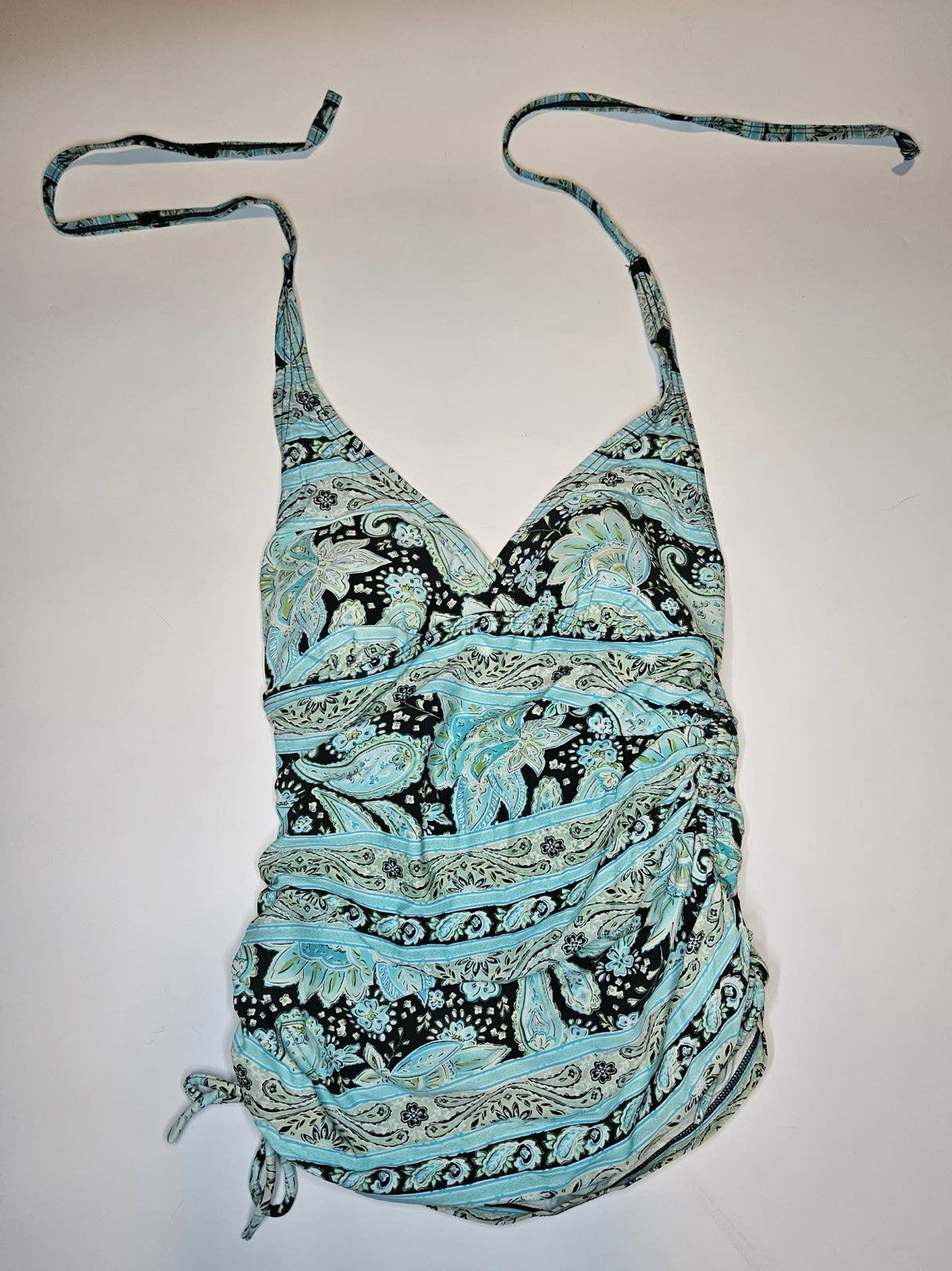 Croft & Barrow Women’s Paisley Tankini Swim Top Size 10 Adjustable Side Tie