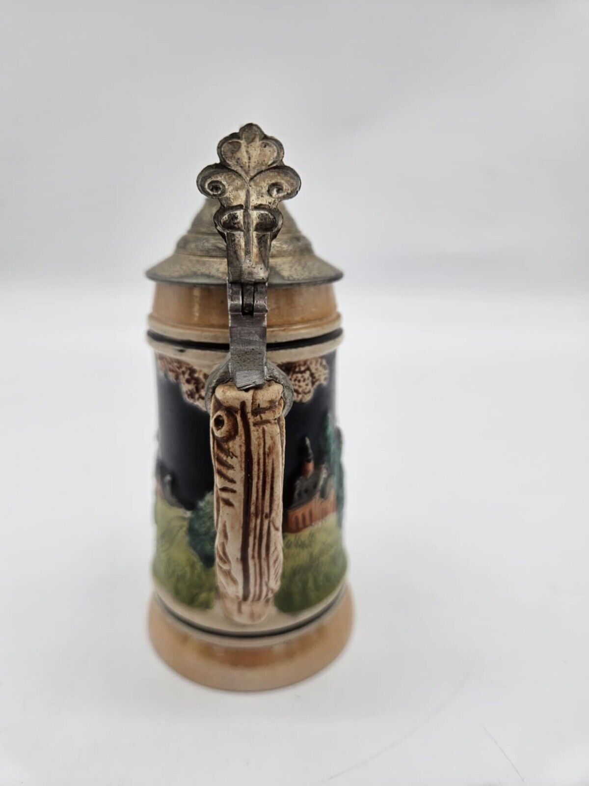 Antique 1940's 'Auf Der Alm' Germany # 477  Lidded German Beer Stein Mug .5L