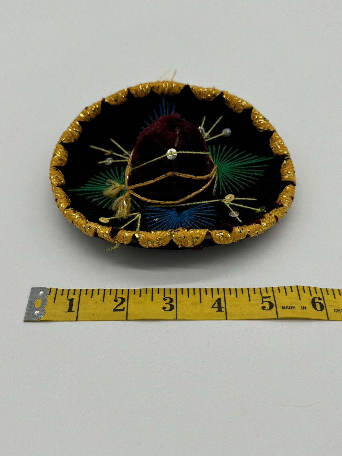 Sombrero Mariachi Hat Black Velvet With Sequins Made In Mexico 5” Wall Decor 005