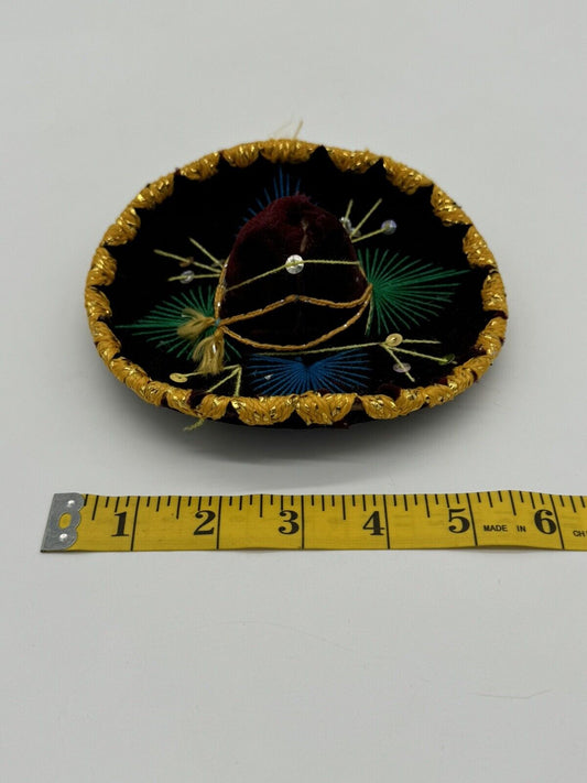 Sombrero Mariachi Hat Black Velvet With Sequins Made In Mexico 5” Wall Decor 005