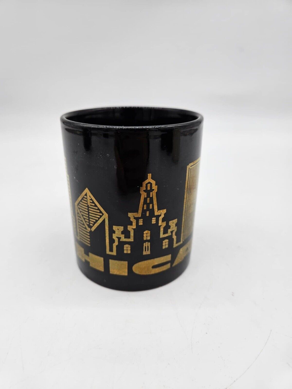 CHICAGO City Skyline, Gold on Black, COFFEE CUP Mug