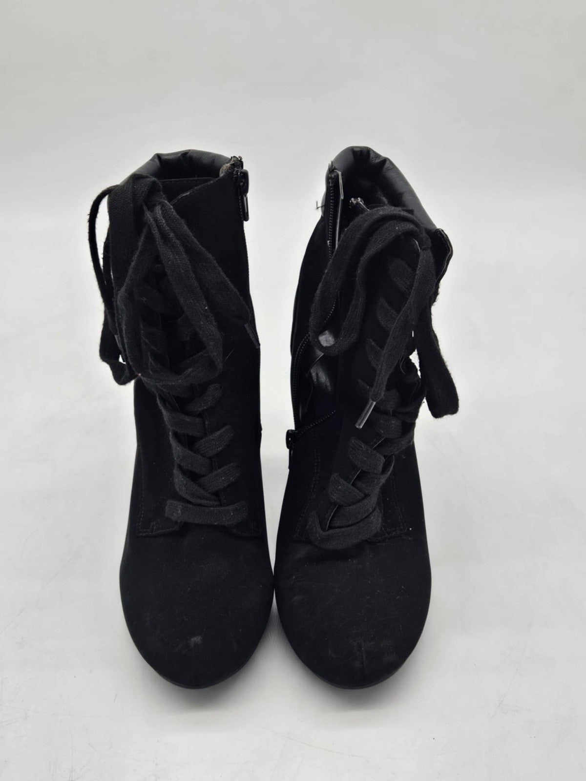 Andiamo High Heel Booties Black Size 9 Faux Suede Zipper Lace up Stiletto