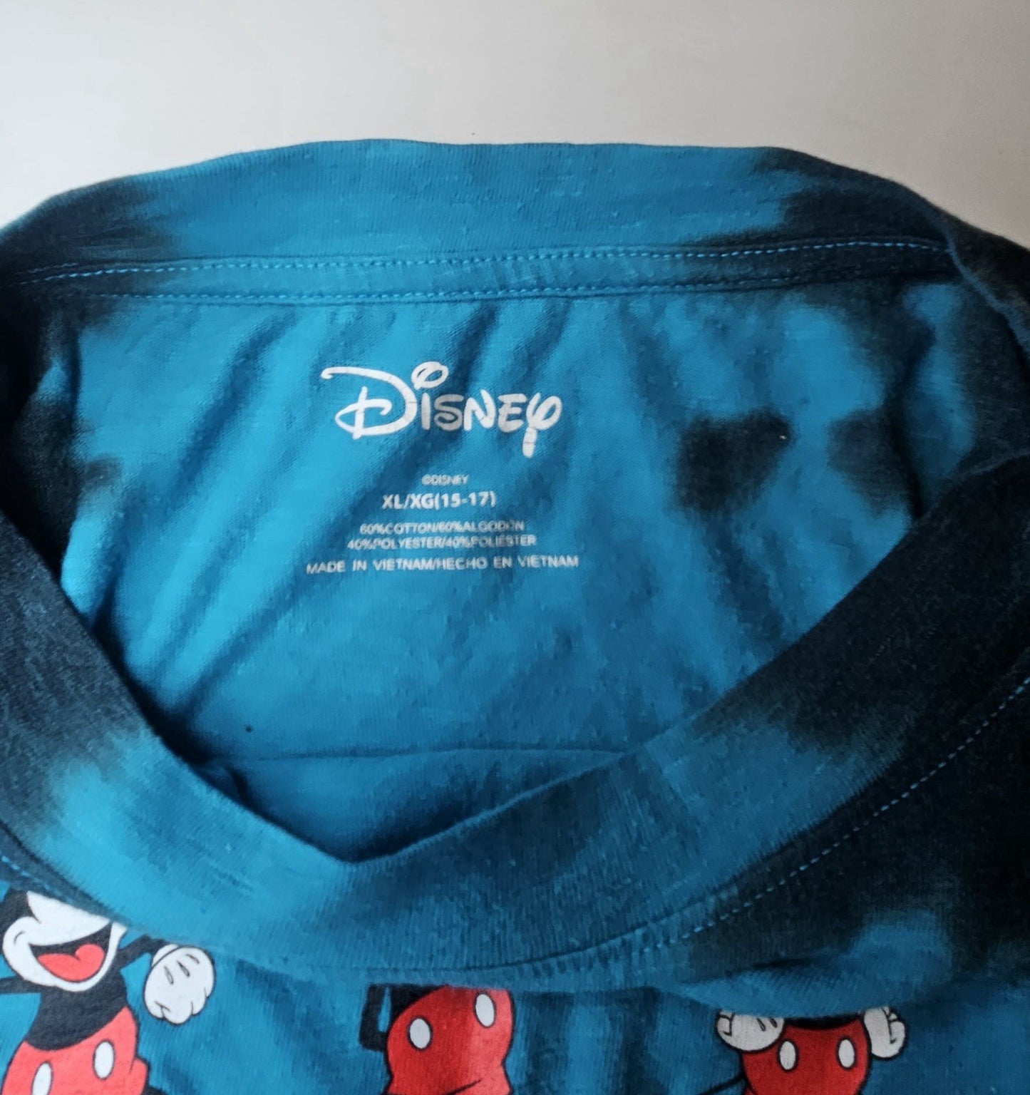 Disney Kids Unisex Blue Tie Dye Shirt Graphic Mickey Mouse Long Sleeve XL 15-17