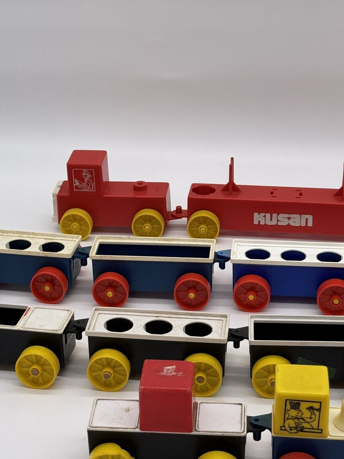 VINTAGE Fire Engine Toy Truck & KLICKITY KLACK Toy Train LOT OF Kusan Inc.