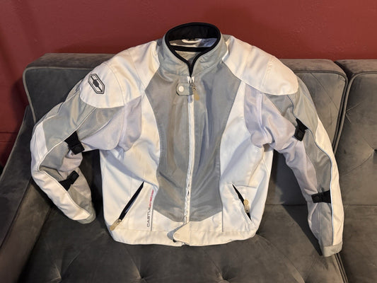 Castle Streetwear Women's Padded Motorcycle Jacket Textile Grey/White Size 12