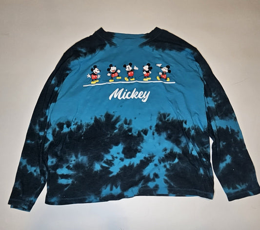 Disney Kids Unisex Blue Tie Dye Shirt Graphic Mickey Mouse Long Sleeve XL 15-17