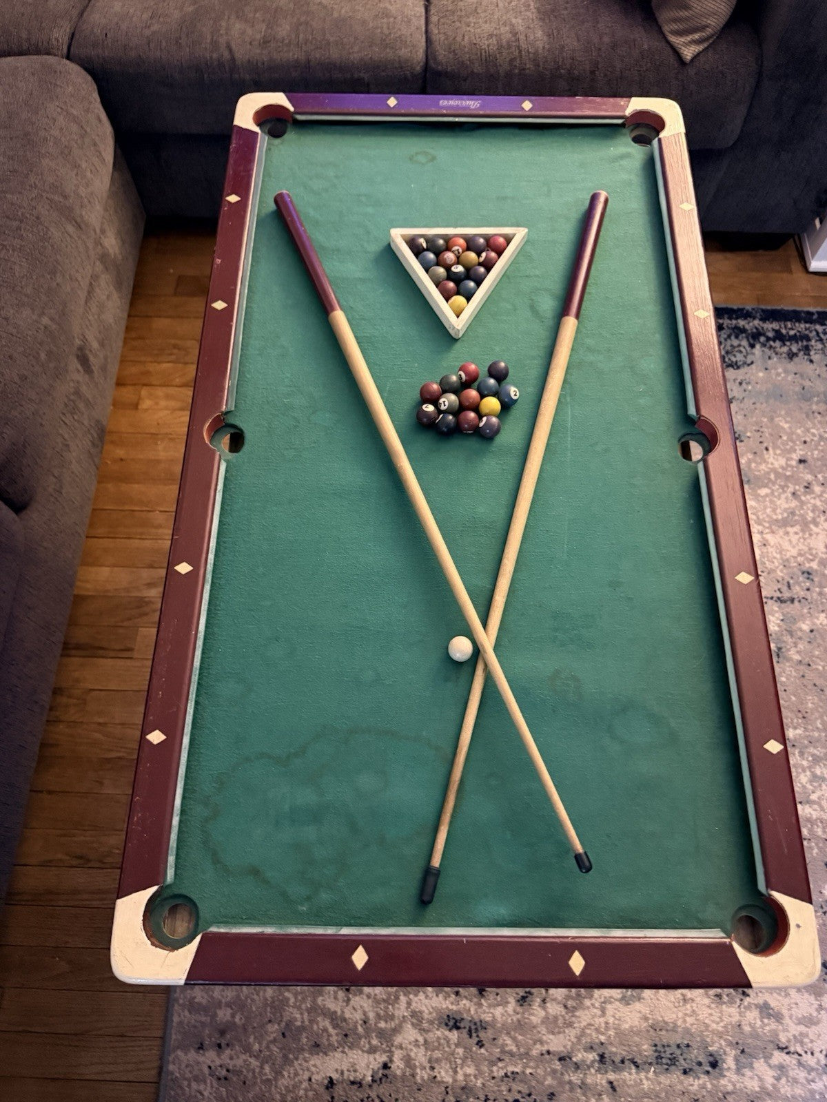 Vintage Burrowes 401 Miniature Pool table w/ 2 sticks, xtra balls & rack, RARE!!