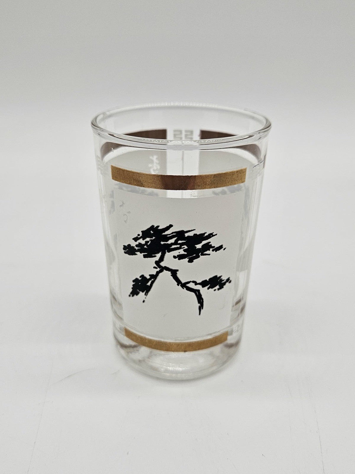MCM ANCHOR HOCKING HIGH BALL GLASS BONSAI DESIGN W/GOLD ACCENTSROC
