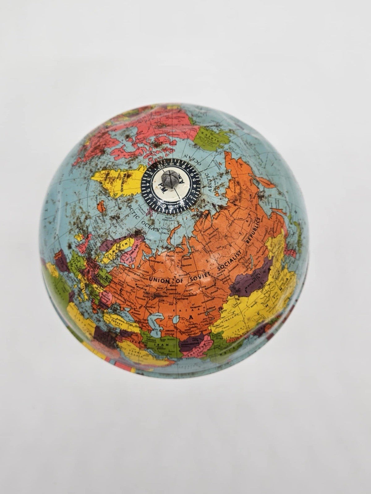 J Chein Antique Tin Litho Metal Globe Seasons Months Zodiac Base Lindbergh Route