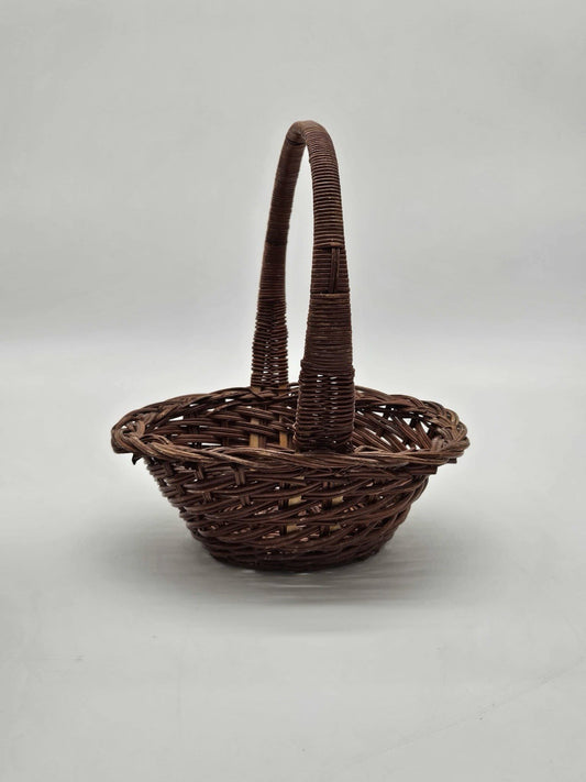 Vintage Wicker Gathering Basket with Handle Rustic Farmhouse Decor