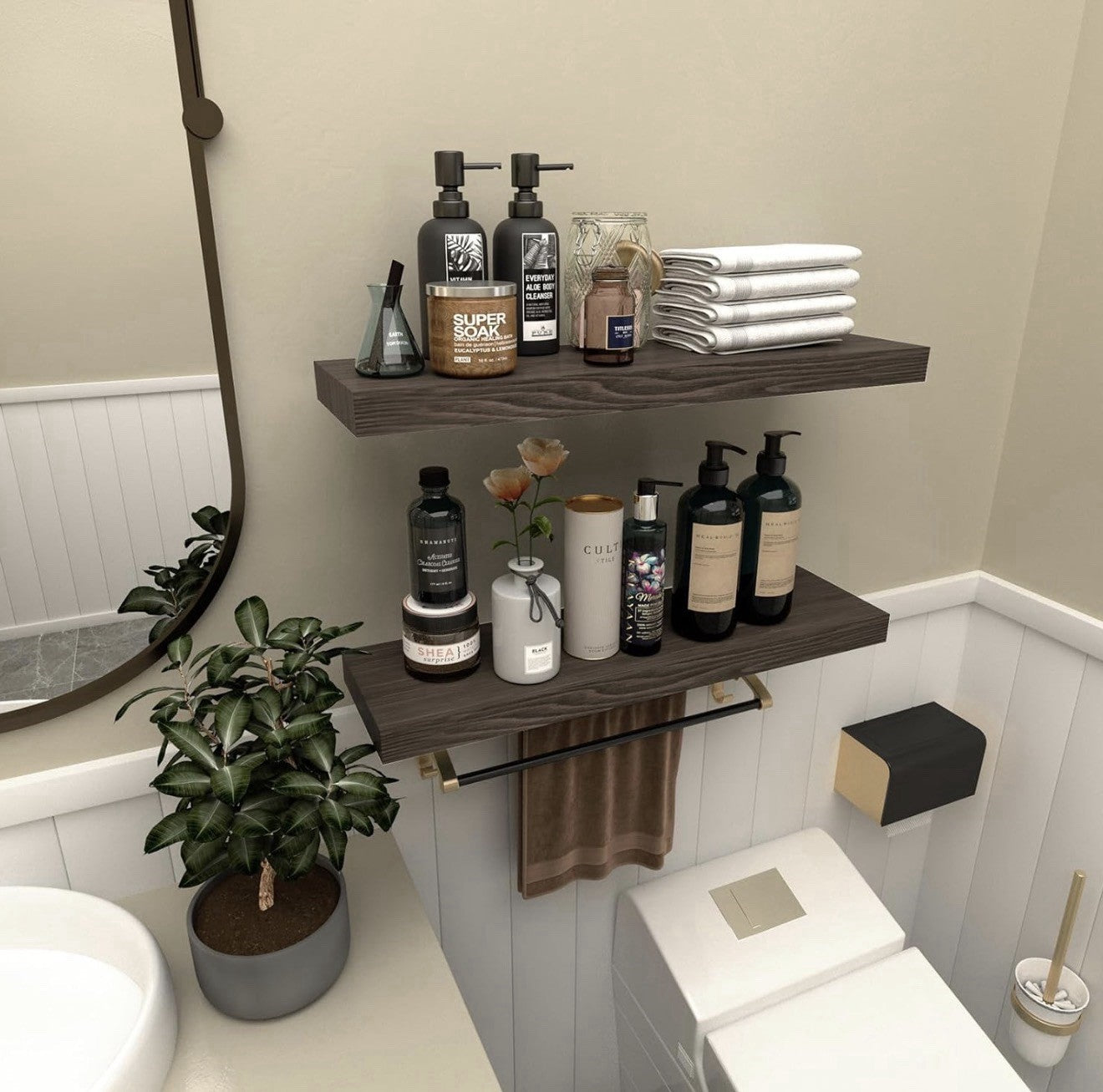 Floating Shelves for Wall- 17 Inch Natural Wood Shelves for 17" Rustic Brown