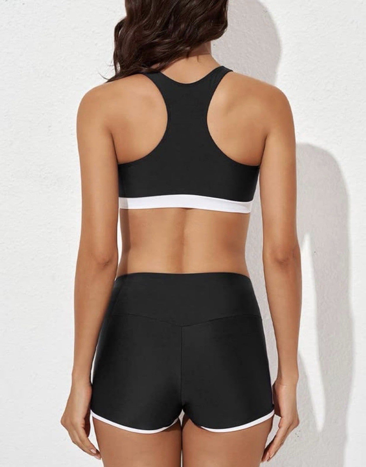 Black White 3 Piece Tankini Swimsuits for Women Athletic Bathing Suits Swim M
