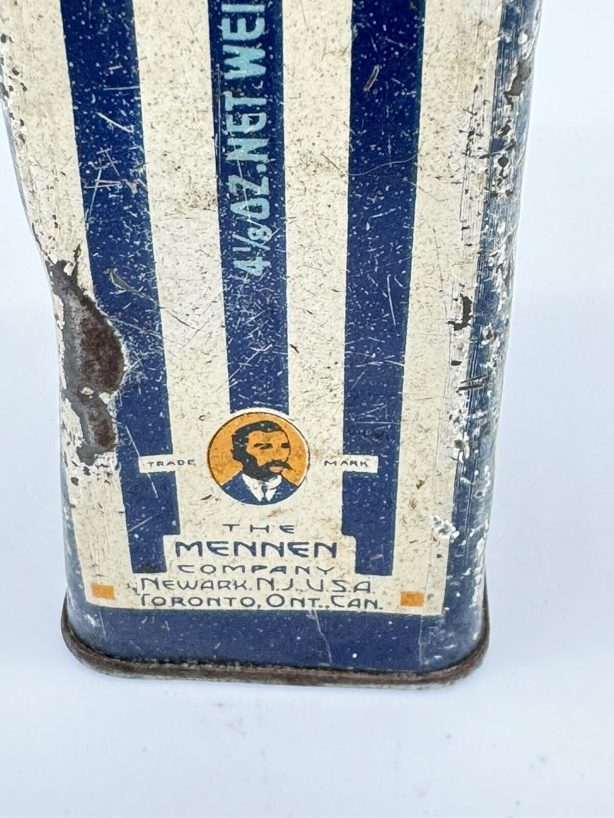 Mennen Borated Talcum Striped Tin w Baby Newark New Jersey The Mennen  Company
