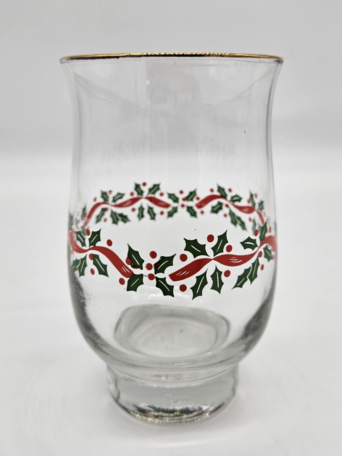 Vintage Christmas Holly Berry Ribbon Glass Gold Rim Arby's  5 1/4" Replacement