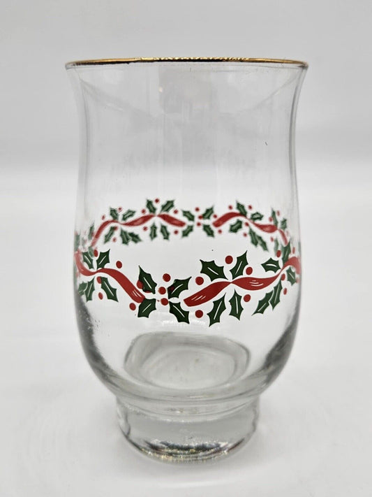 Vintage Christmas Holly Berry Ribbon Glass Gold Rim Arby's  5 1/4" Replacement