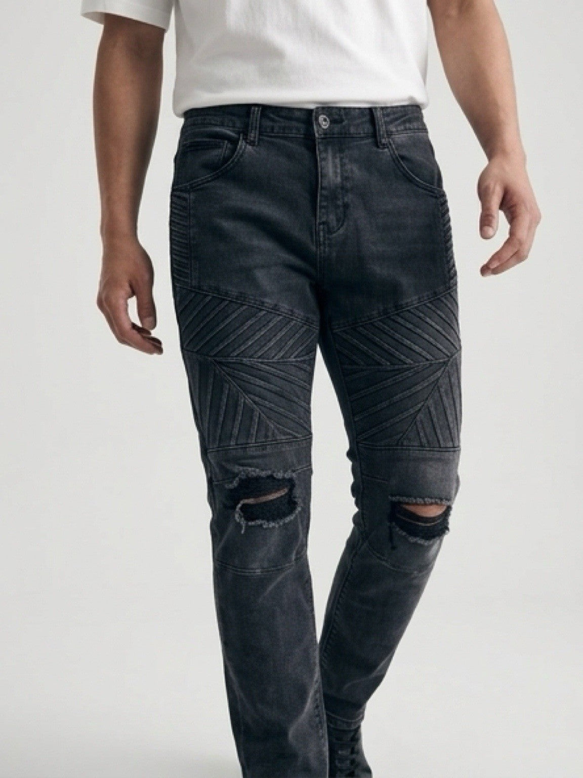 Black Skinny Flex Moto Distressed Men’s Jeans 32x30