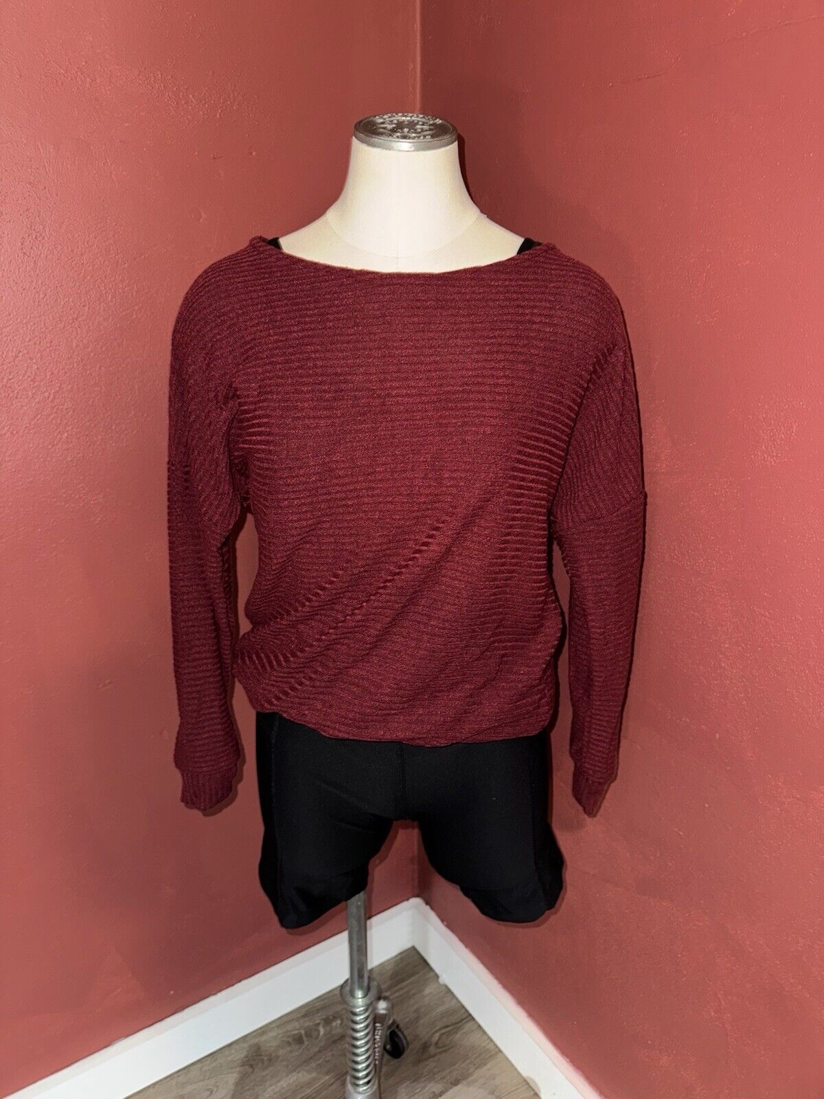 SHEIN LUNE Burgundy Batwing Sleeve Ribbed Knit ~ Sz M