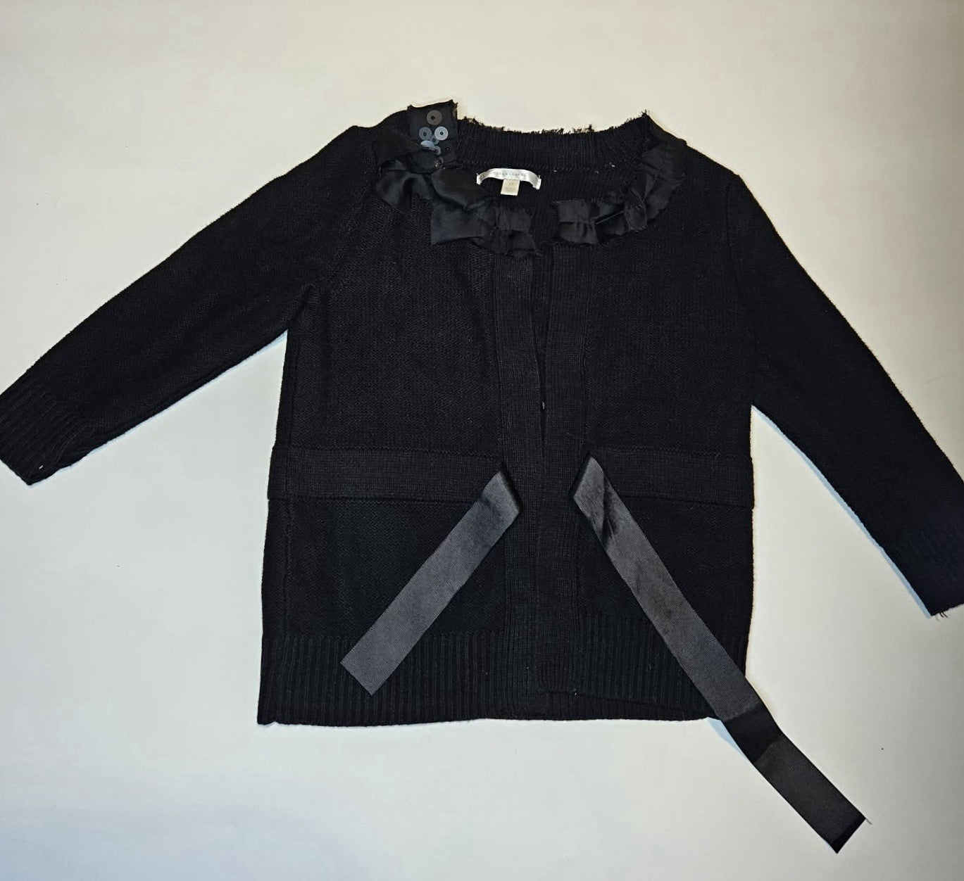 LC Lauren Conrad Black Ruffle Sequin Cardigan Open Front XS