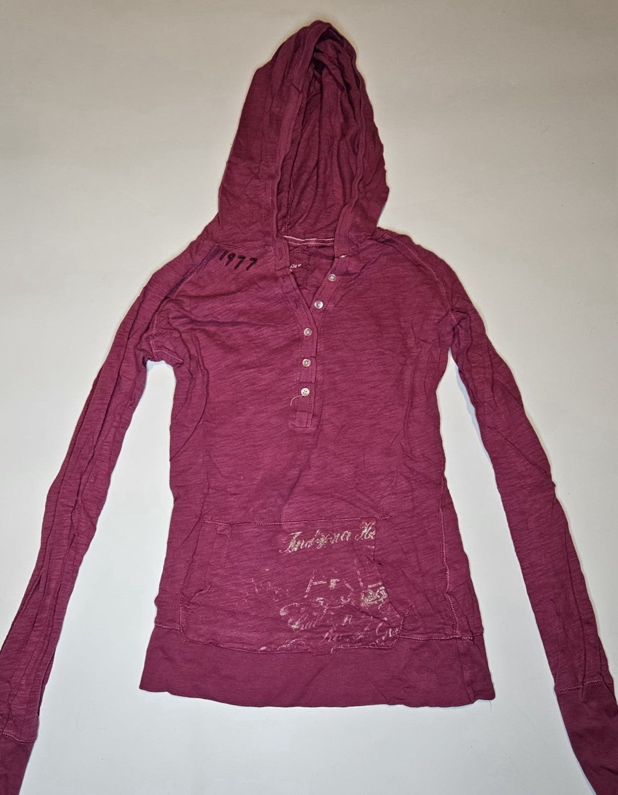 American Eagle Hooded Henley Sweatshirt XS Tall Pink Long Sleeve Pullover