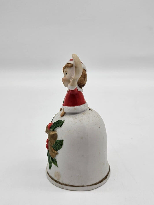 Vintage Christmas Mouse holding candy cane ceramic Bell 4.5"H  (#2)