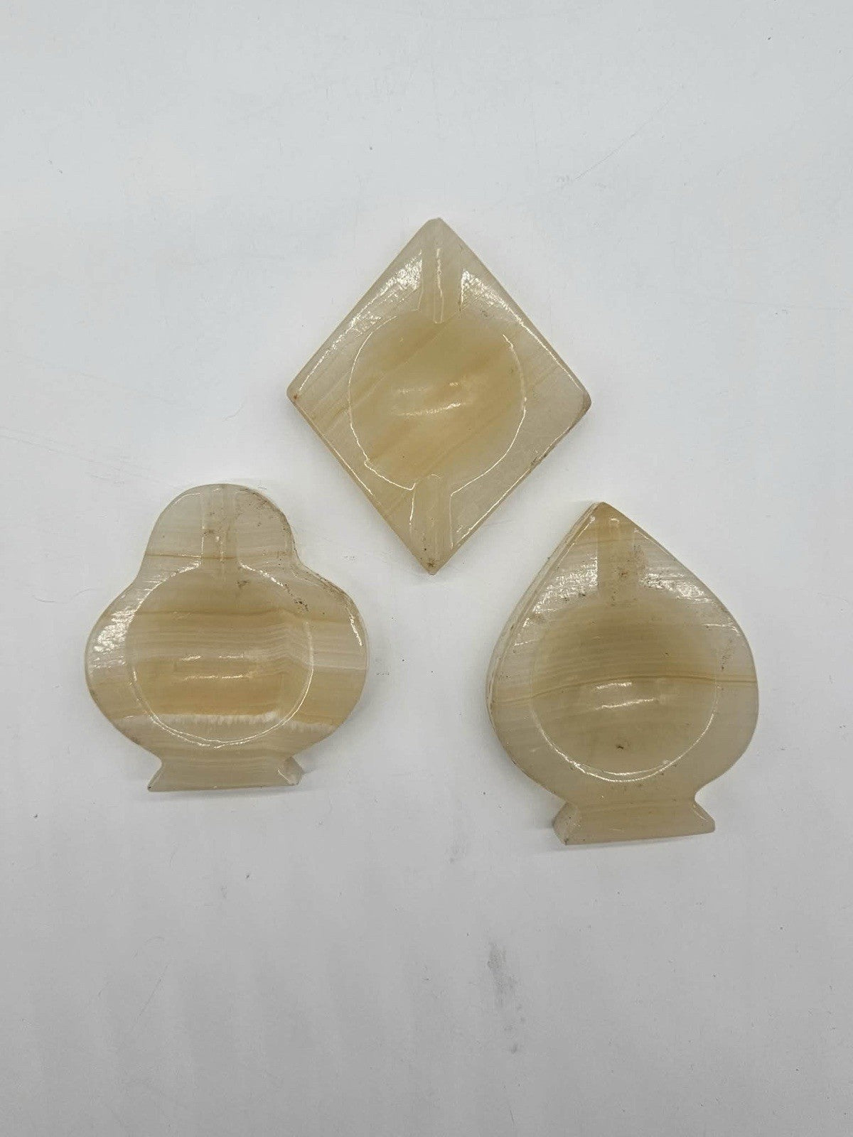 3 Vintage Onyx Ashtrays - Playing Card Spade Diamond Club