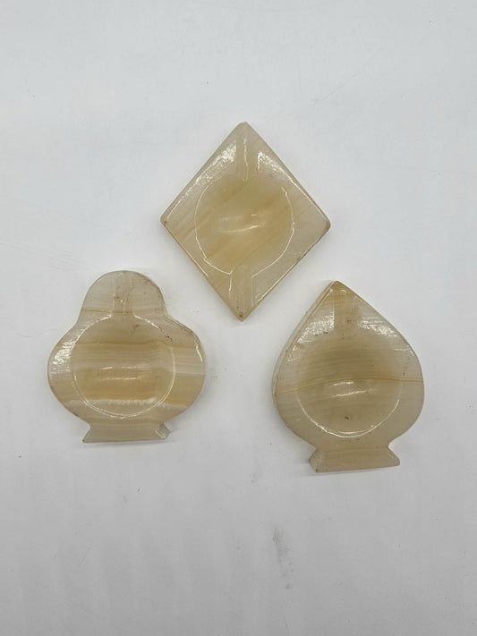 3 Vintage Onyx Ashtrays - Playing Card Spade Diamond Club