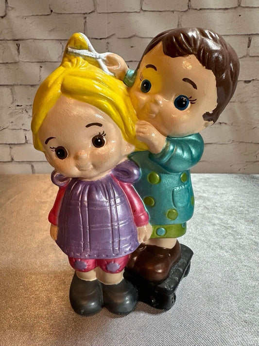 Vintage Japan Girl Boy  Figurine Barber Haircut Porcelain 5.5" Tall Big Eyes VFG