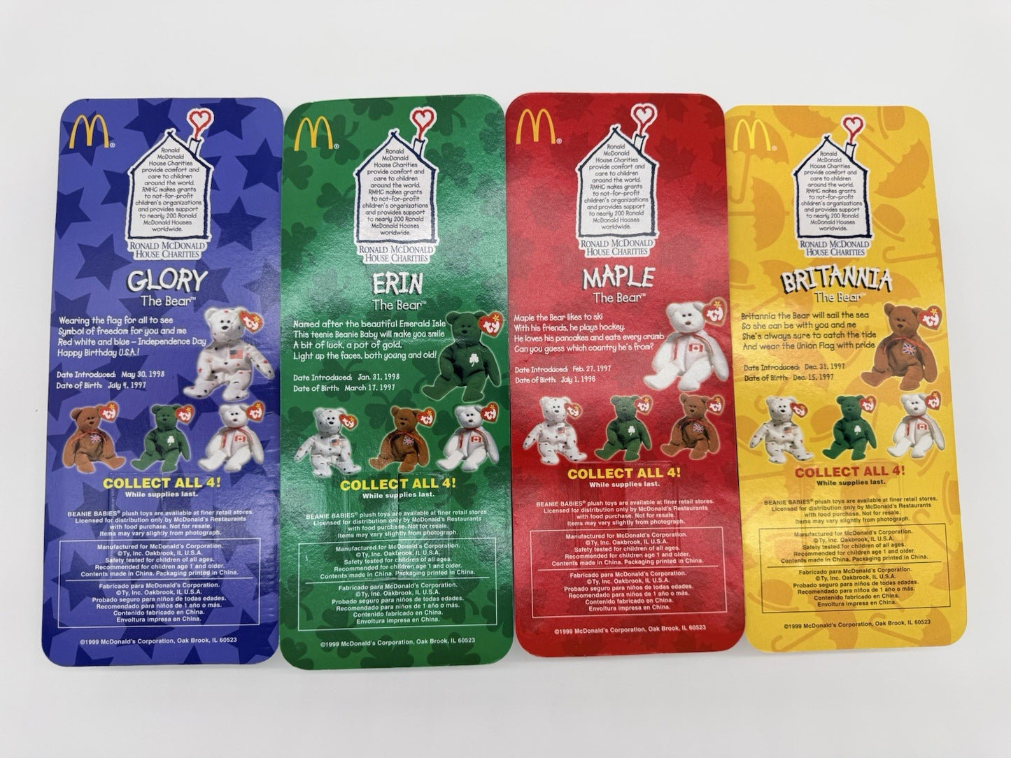 McDonald’s Happy Meal Ty International Bears 1999 Set of 4 beanie babies