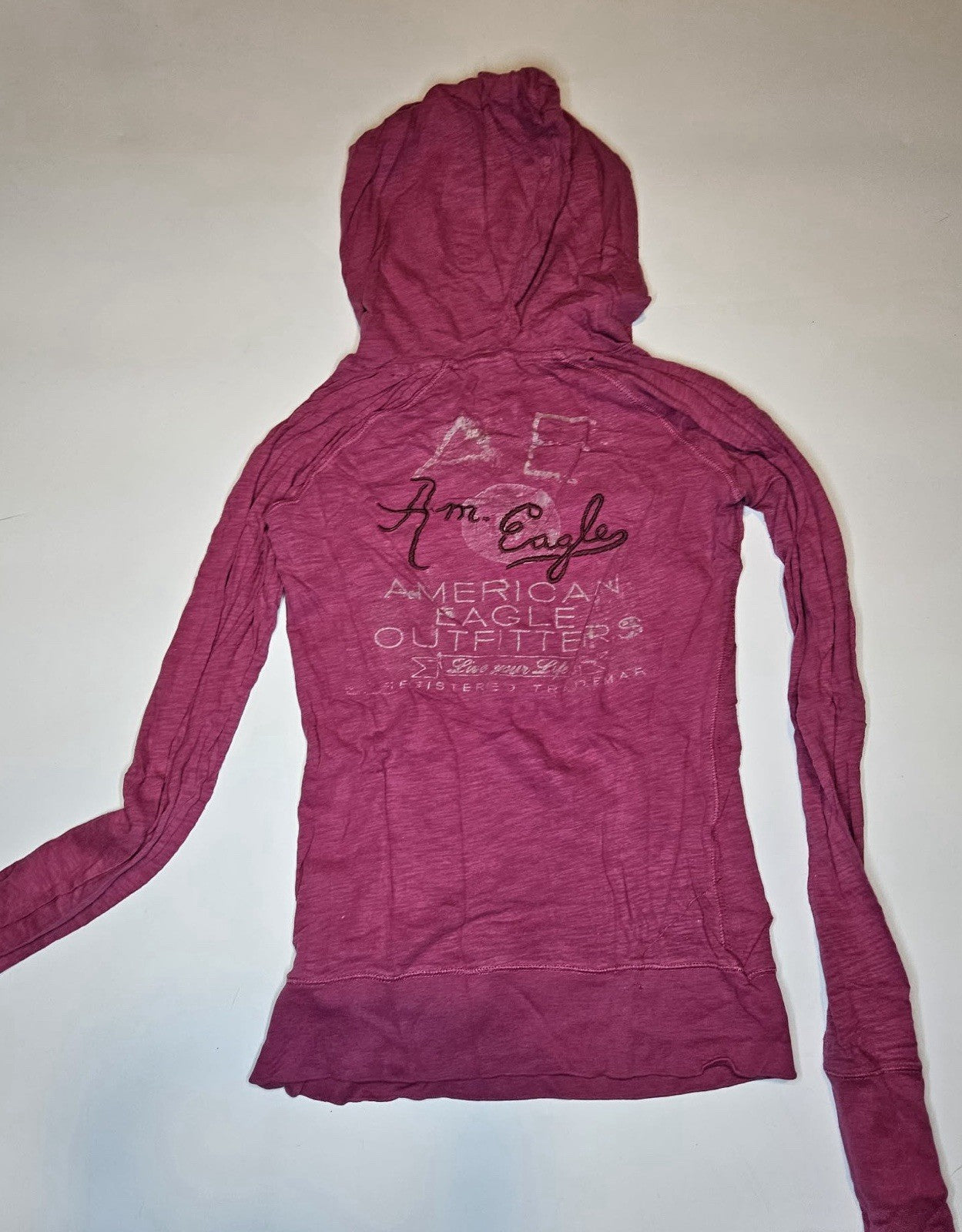 American Eagle Hooded Henley Sweatshirt XS Tall Pink Long Sleeve Pullover