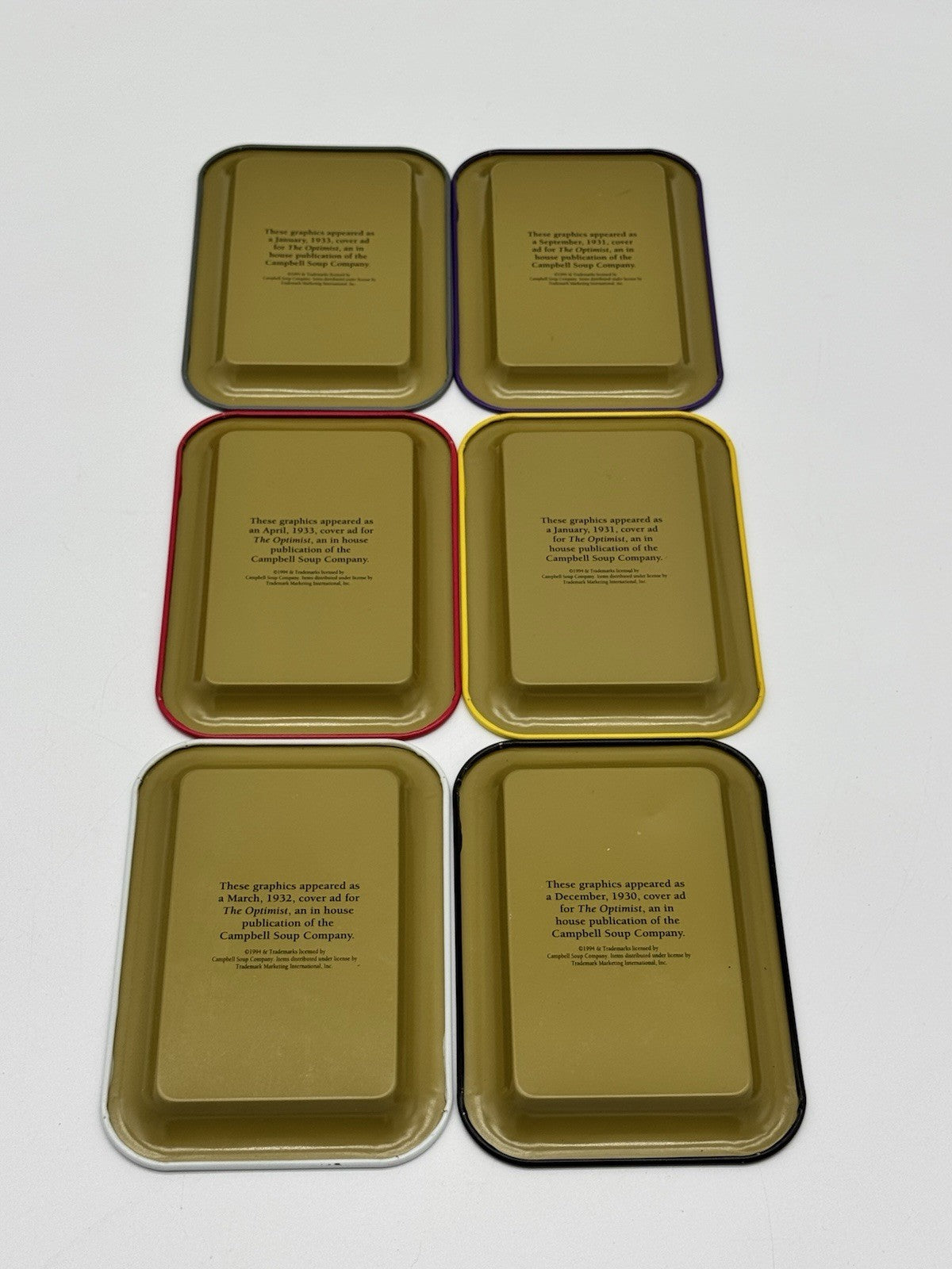 Lot of 6 Vintage Campbell Soup The Optomist Coin Trays