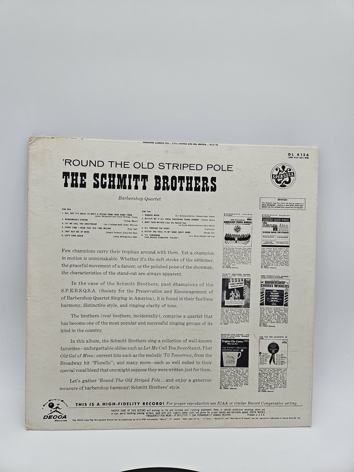 BARBER SHOP FAVOURITES VINYL LP CORONET RECORDS HE'S A JOLLY GOOD FELLOW, MONO