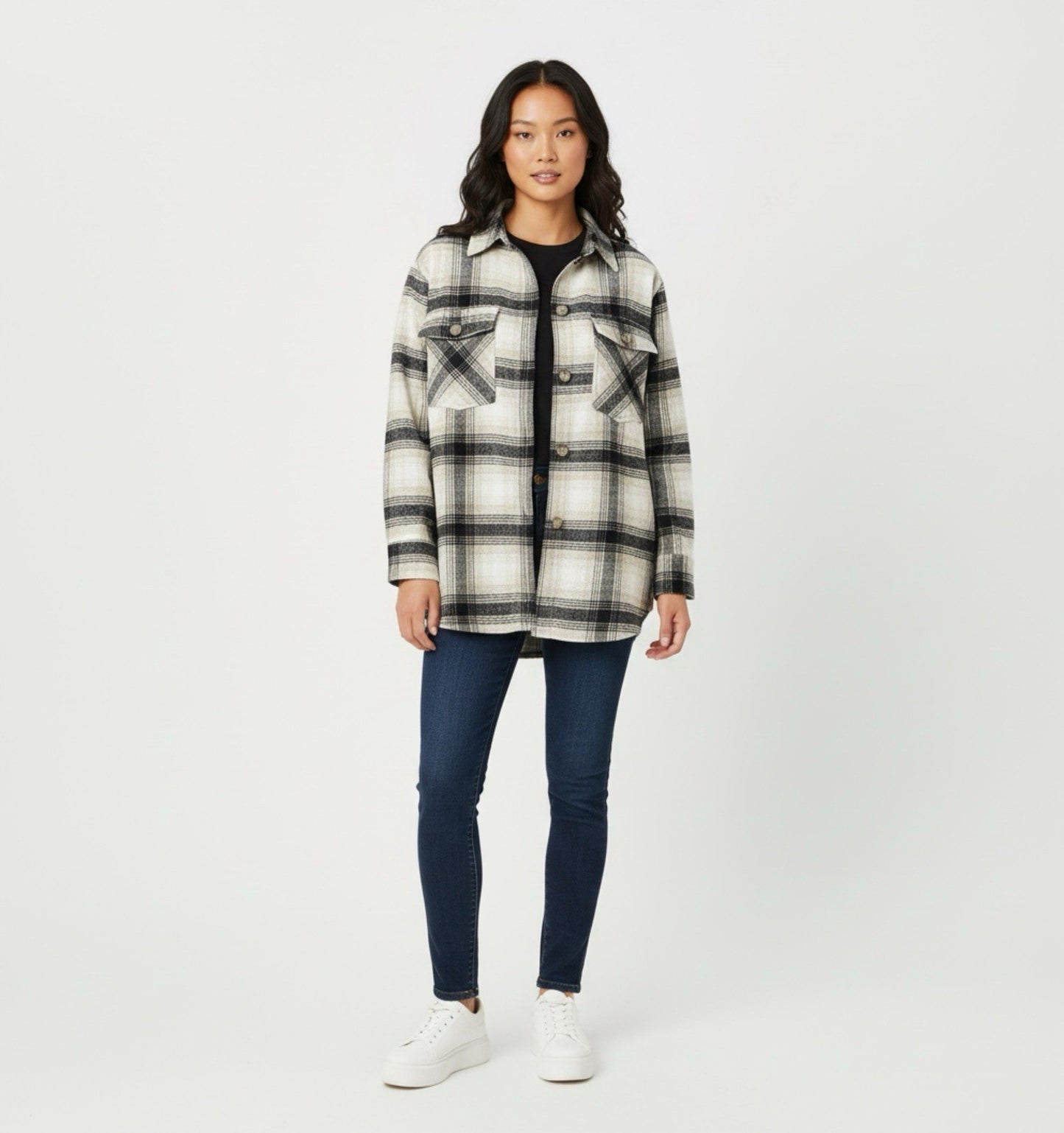 Kori America Women’s Plaid Soft Flannel Shacket Button Front Jacket Sz S