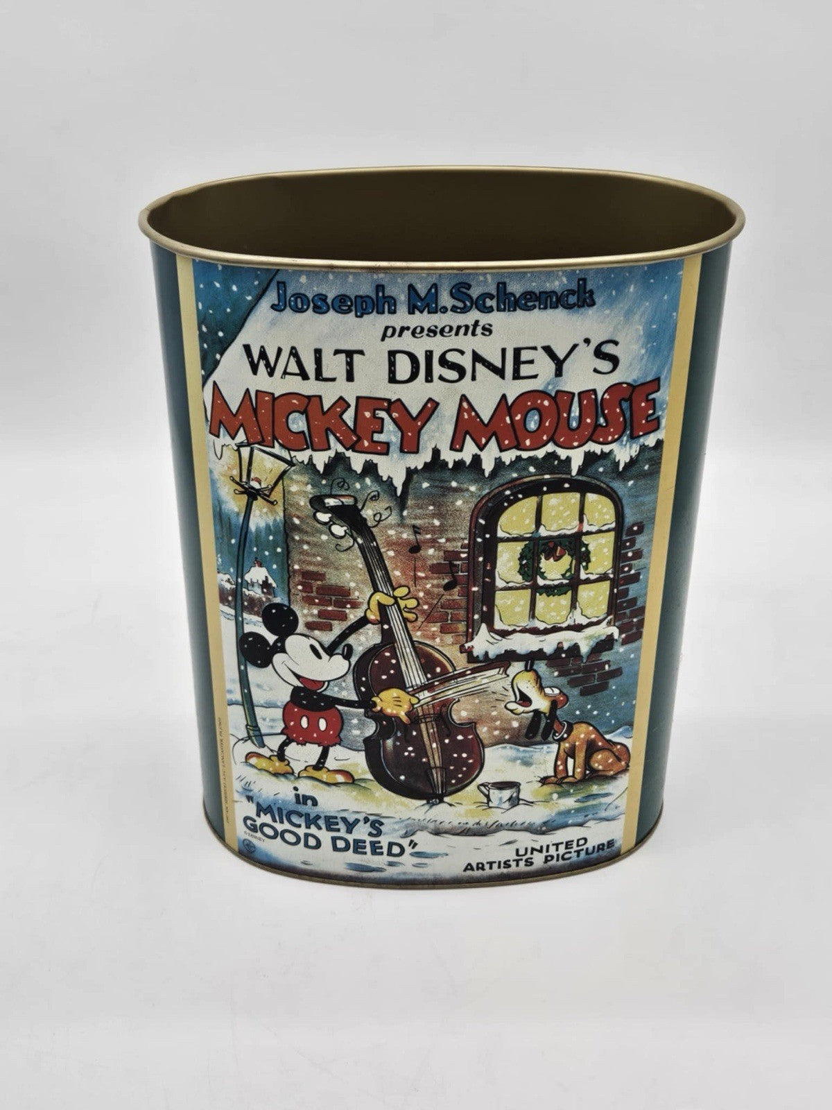 Vintage 1997Disney Metal Garbage Can Mickey's Good Deed Christmas Holiday Winter